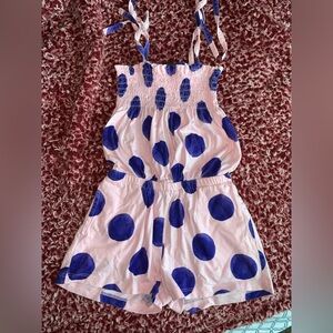 Tea Collection Blue and White Polka Dot Jumpsuit